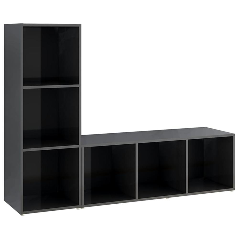 vidaXL TV Cabinets 2 pcs High Gloss Gray 42.1"x13.8"x14.6" Engineered Wood, 3079942. Picture 2