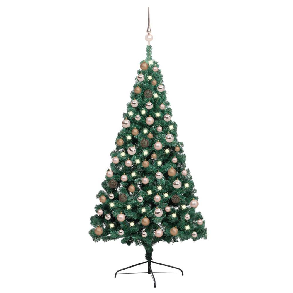 vidaXL Artificial Half Christmas Tree with LEDs&Ball Set Green 59.1", 3077564. Picture 1