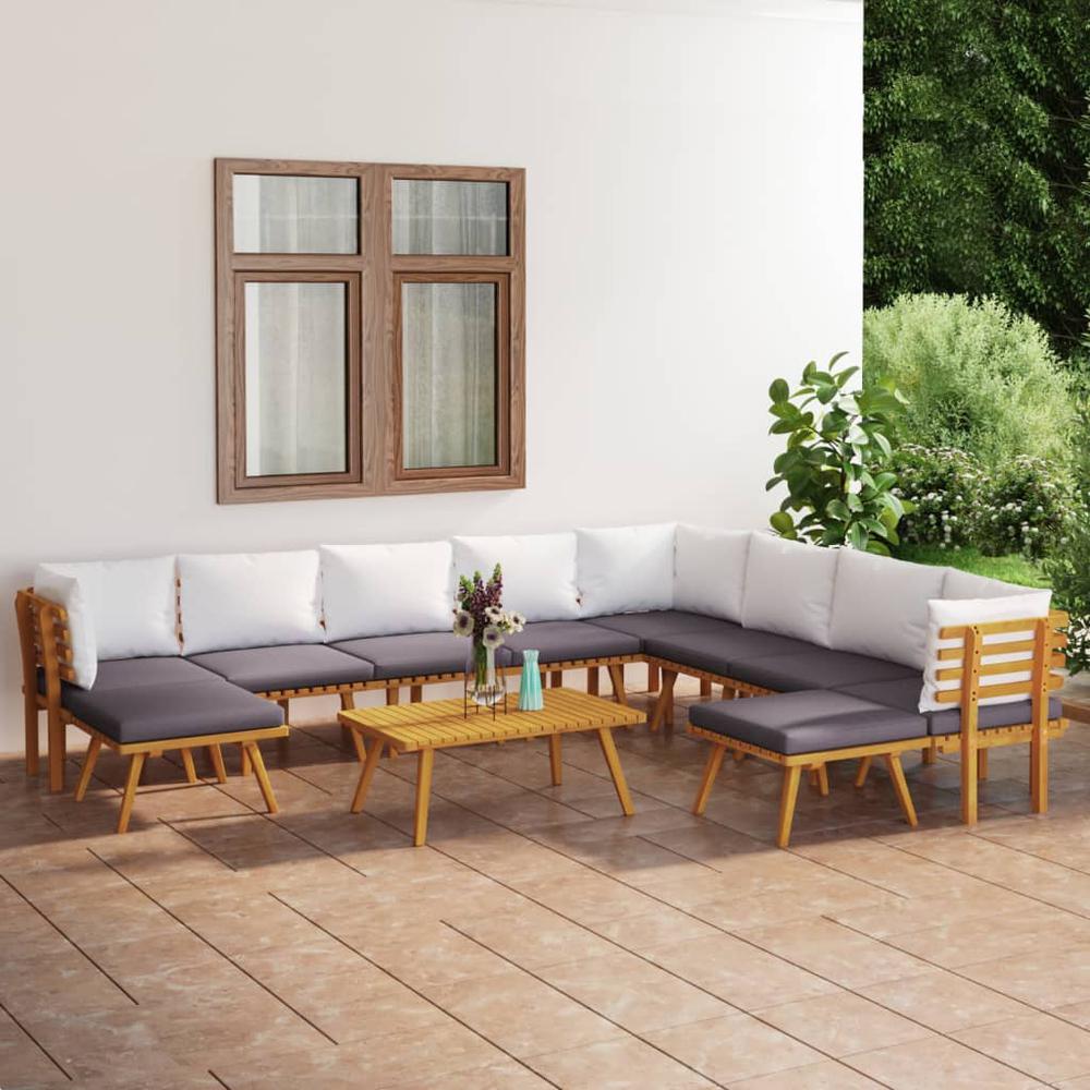 vidaXL 11 Piece Patio Lounge Set with Cushions Solid Acacia Wood, 3087019. Picture 1
