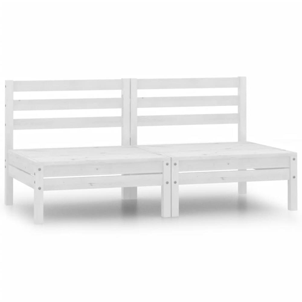 vidaXL Patio Middle Sofas 2 pcs White Solid Pinewood. Picture 1