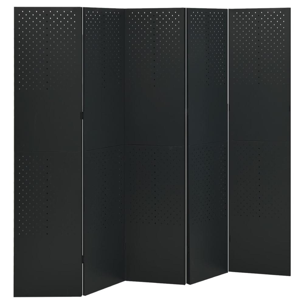 vidaXL 5-Panel Room Divider Black 78.7"x70.9" Steel. Picture 1
