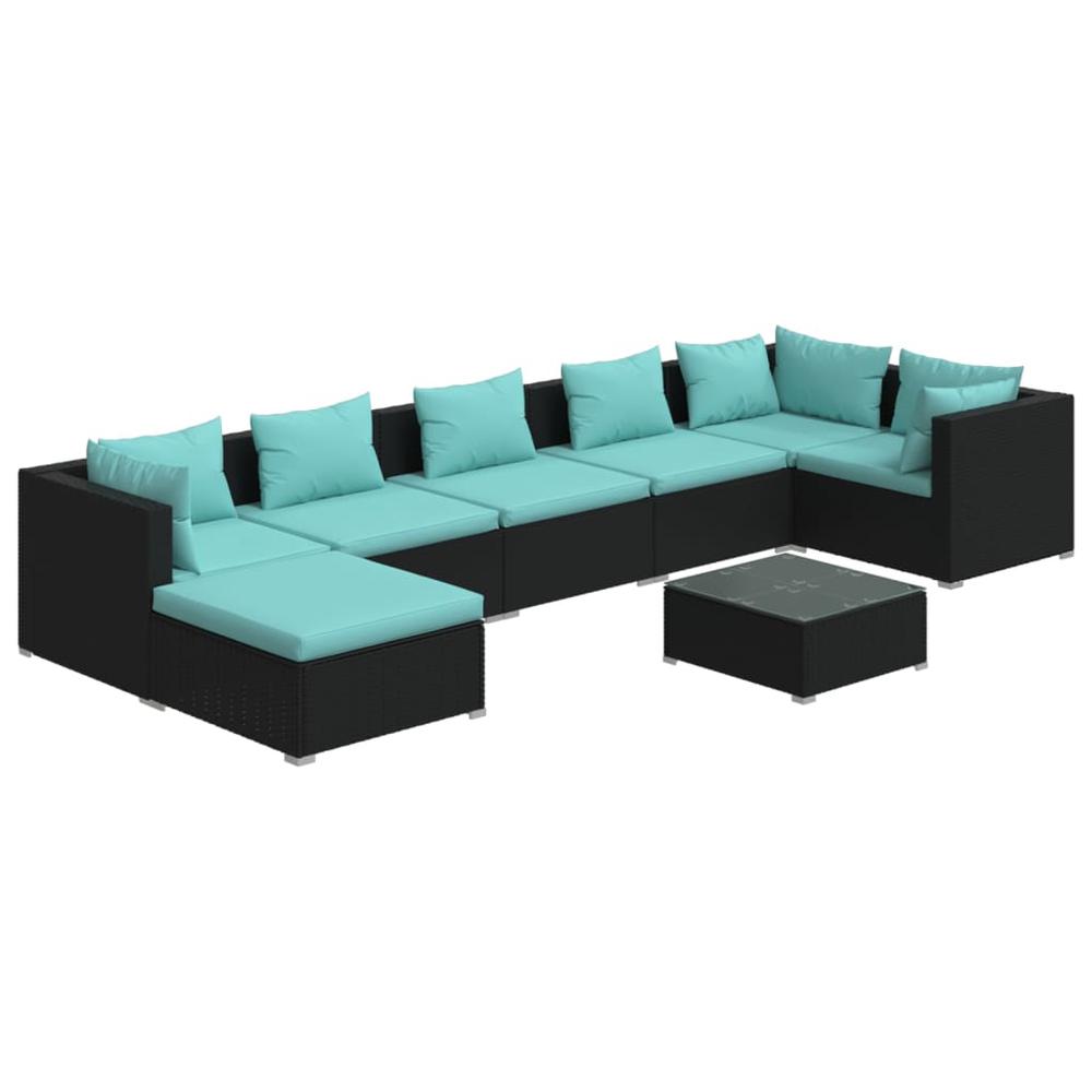 vidaXL 8 Piece Patio Lounge Set with Cushions Poly Rattan Black, 3101841. Picture 2