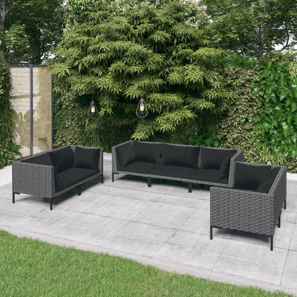 vidaXL 7 Piece Patio Lounge Set with Cushions Poly Rattan Dark Gray, 3099832. Picture 1