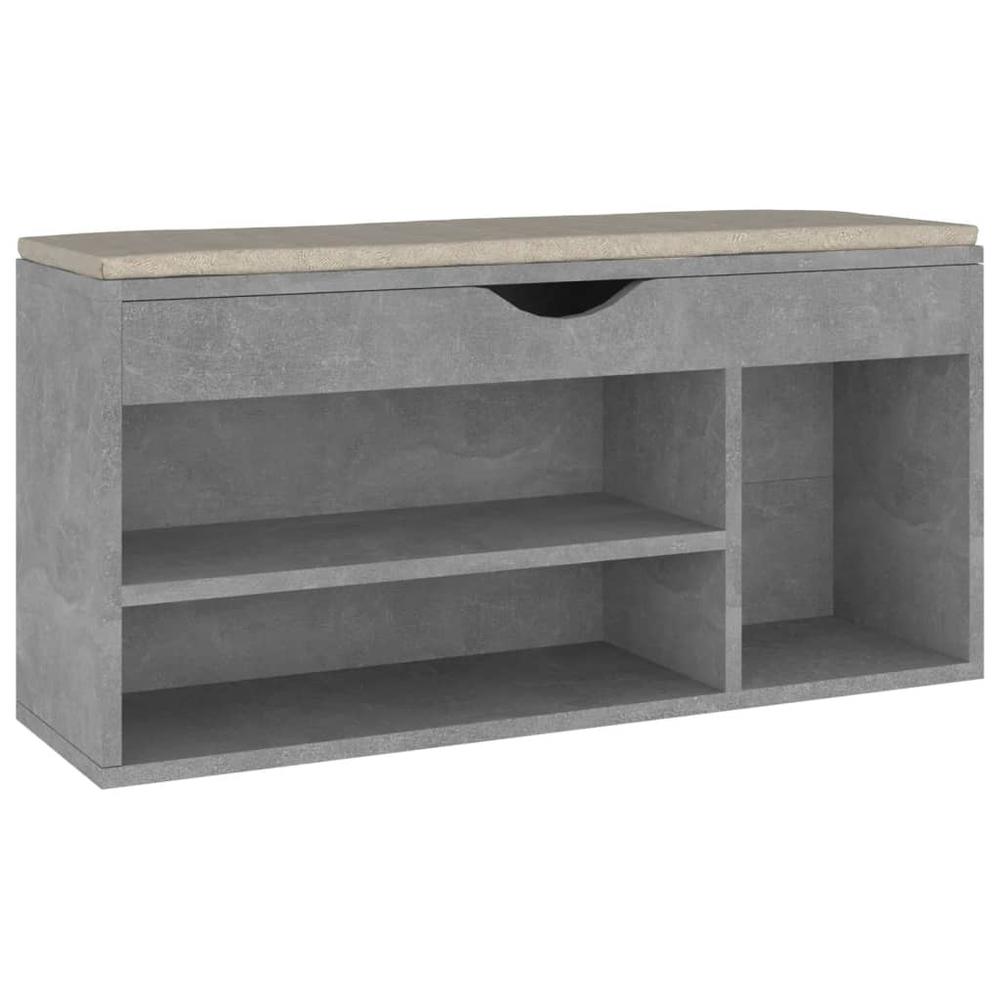 vidaXL Shoe Bench with Cushion Concrete Gray 40.9"x11.8"x19.3" Engineered Wood. Picture 2