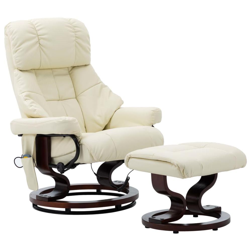 vidaXL Massage Reclining Chair Cream Faux Leather and Bentwood. Picture 1