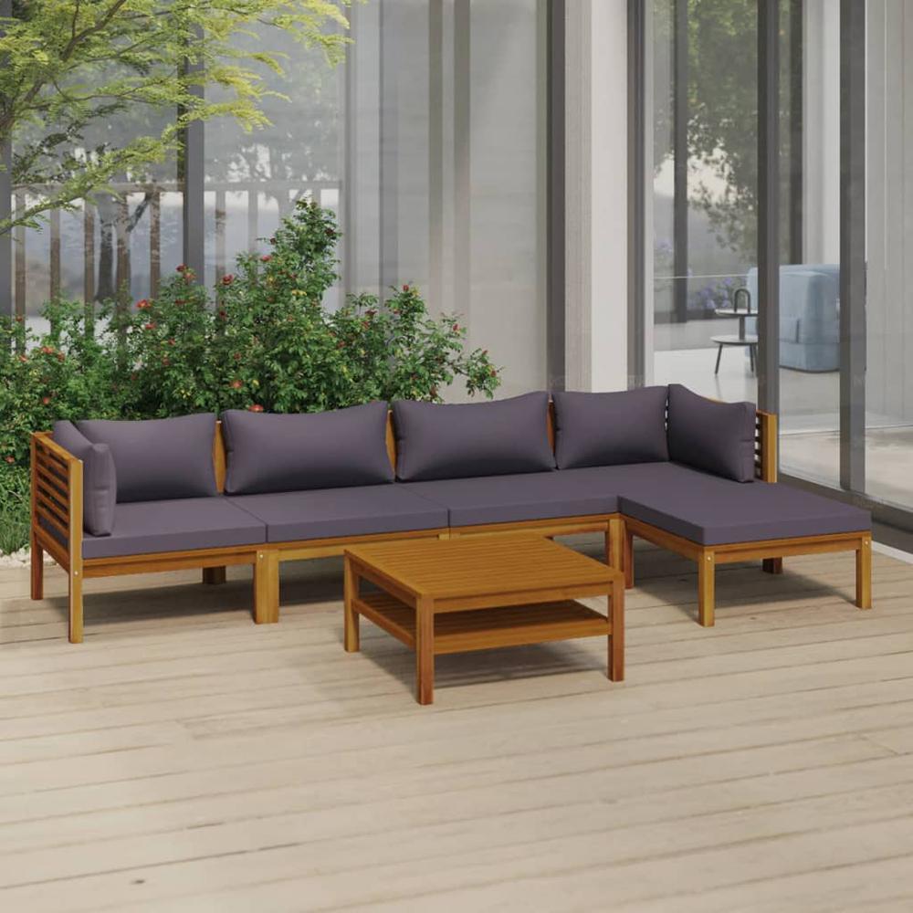 vidaXL 6 Piece Patio Lounge Set with Cushion Solid Acacia Wood, 3086897. Picture 1