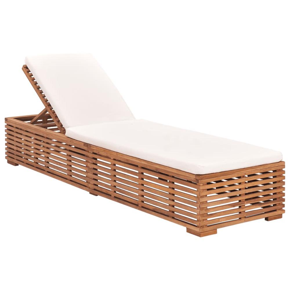 vidaXL Sun Lounger with Cream Cushion Solid Teak Wood. Picture 1