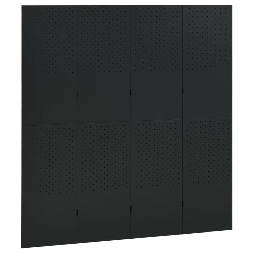vidaXL 4-Panel Room Divider Black 63"x70.9" Steel. Picture 3