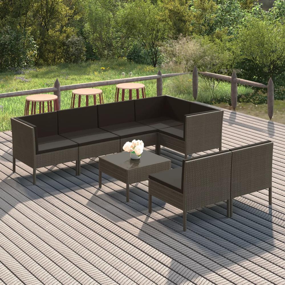 vidaXL 8 Piece Patio Lounge Set with Cushions Poly Rattan Gray, 3094394. Picture 1