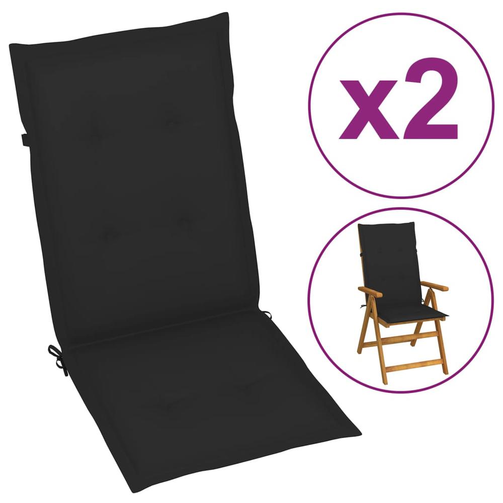 vidaXL Garden Chair Cushions 2 pcs Black 47.2"x19.7"x1.2". Picture 1