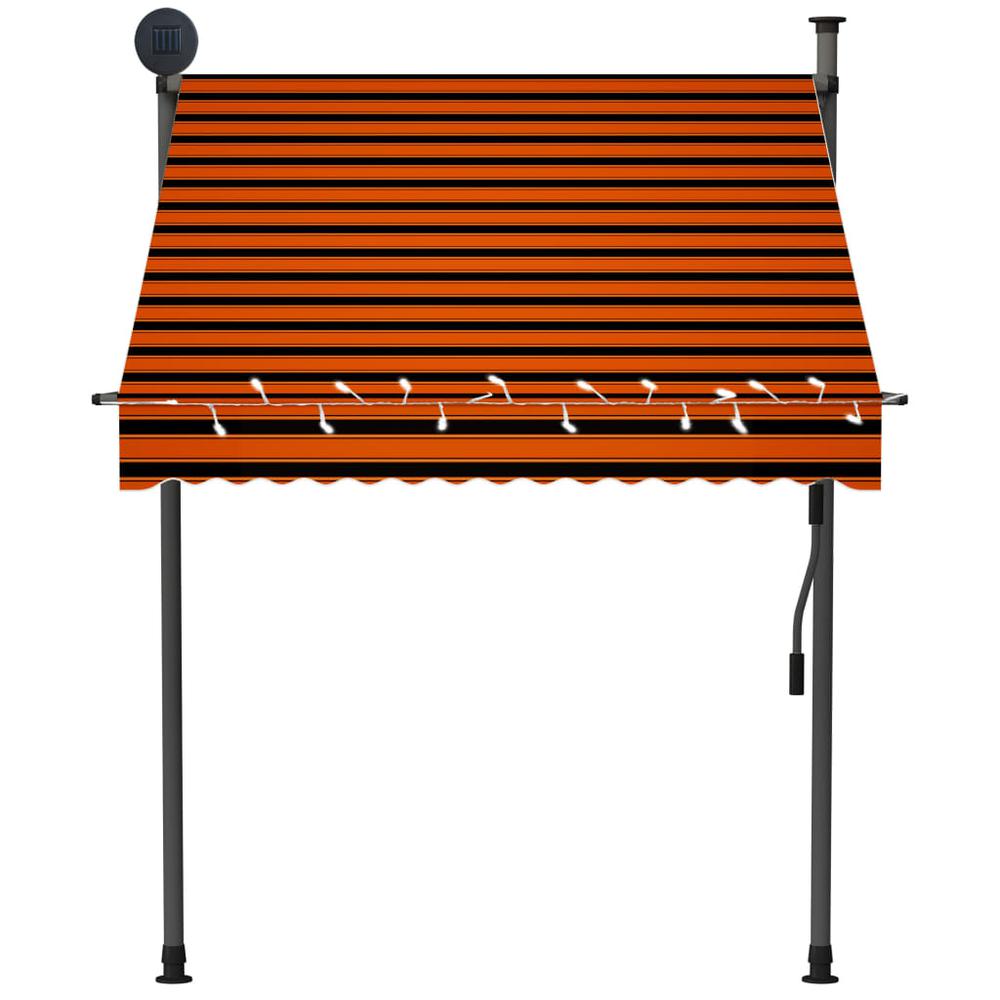 vidaXL Manual Retractable Awning with LED 59.1" Orange and Brown. Picture 3