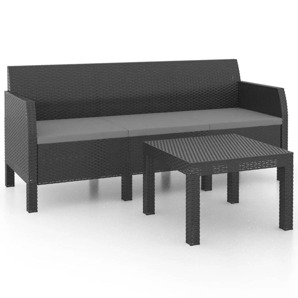 vidaXL 2 Piece Patio Lounge Set with Cushions PP Rattan Anthracite, 3079668. Picture 2