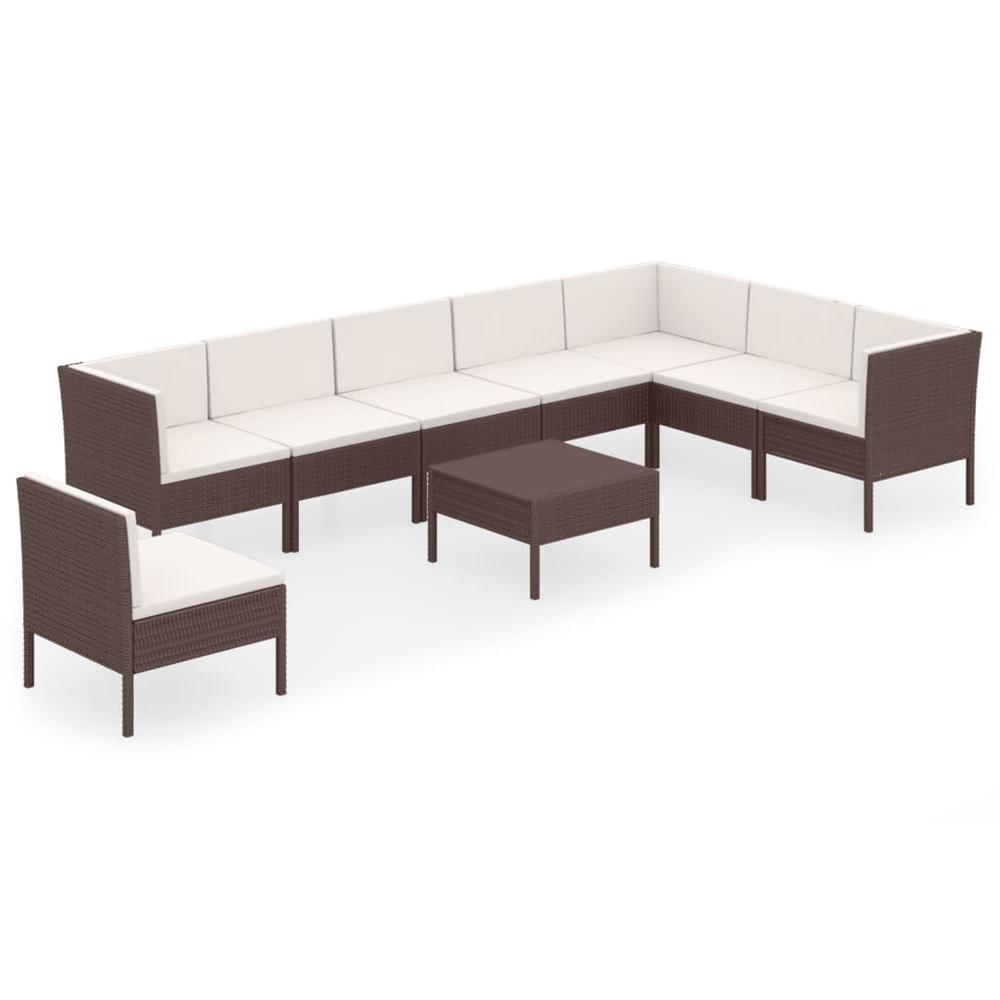 vidaXL 9 Piece Patio Lounge Set with Cushions Poly Rattan Brown, 3094443. Picture 2