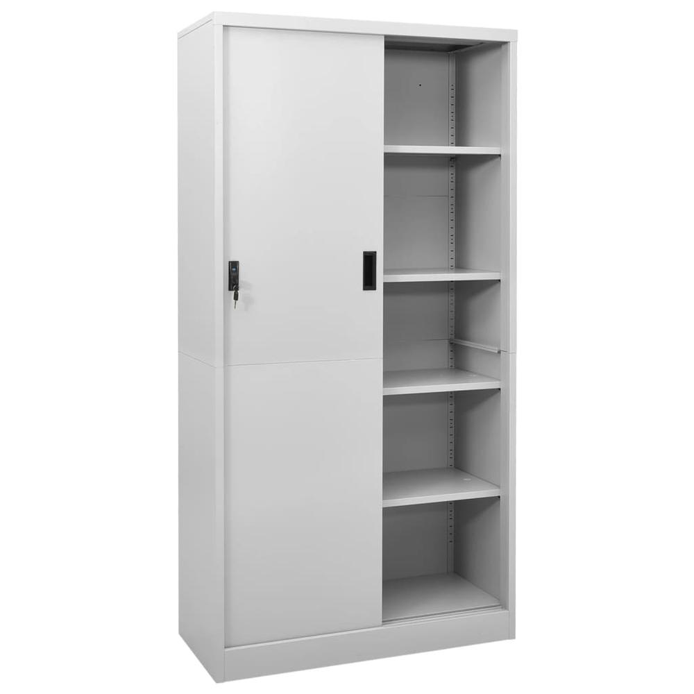 vidaXL Office Cabinet with Sliding Door Light Gray 35.4"x15.7"x70.9" Steel, 335959. Picture 2