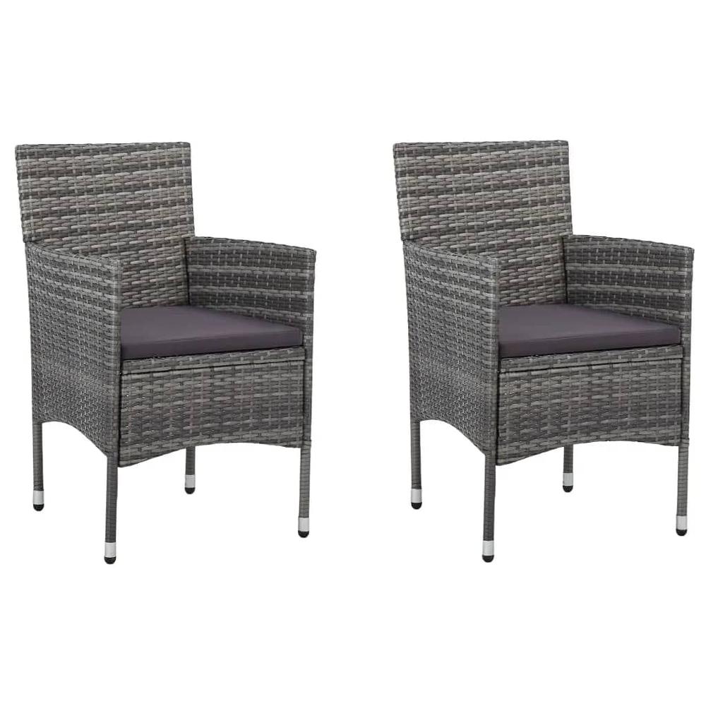 vidaXL 3 Piece Patio Dining Set with Cushions Poly Rattan Gray. Picture 3