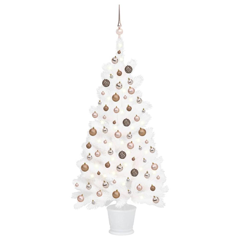 vidaXL Artificial Christmas Tree with LEDs&Ball Set White 35.4", 3077631. Picture 1