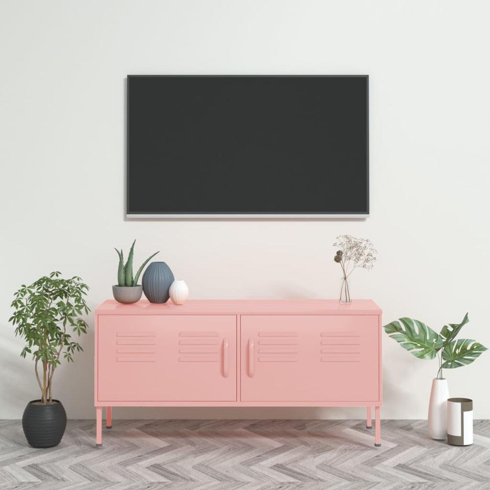 vidaXL TV Cabinet Pink 41.3"x13.8"x19.7" Steel. Picture 1