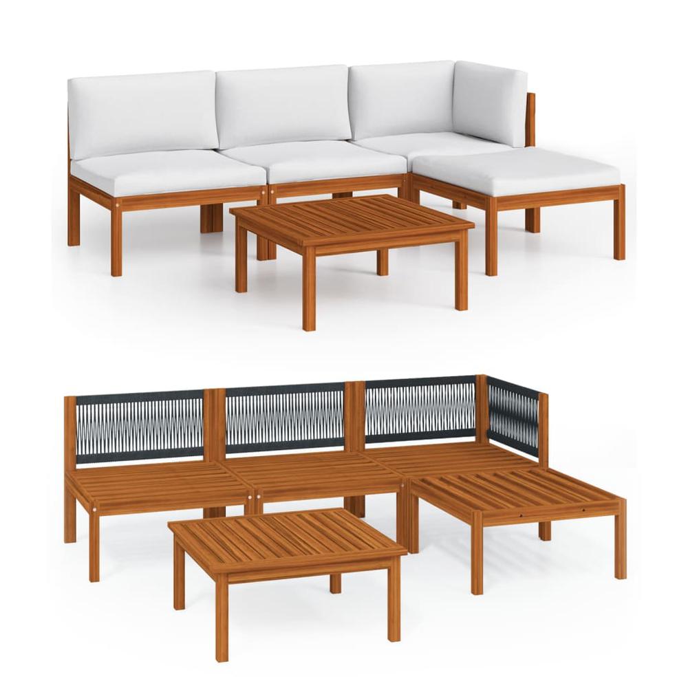 vidaXL 5 Piece Patio Lounge Set with Cushions Cream Solid Acacia Wood, 3057878. Picture 2