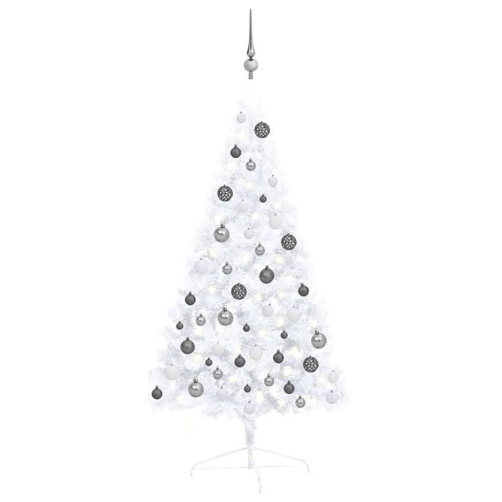 vidaXL Artificial Half Christmas Tree with LEDs&Ball Set White 47.2", 3077654. Picture 1