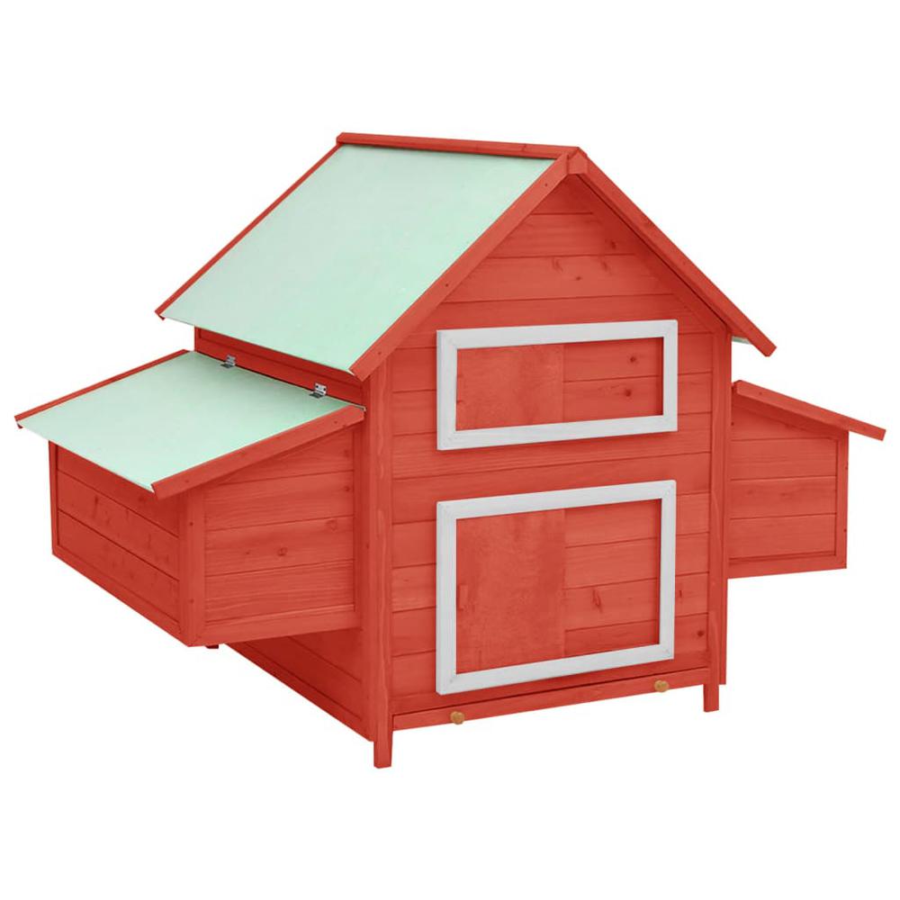 vidaXL Chicken Coop Red and White 59.8"x37.7"x43.3" Solid Firwood. Picture 1
