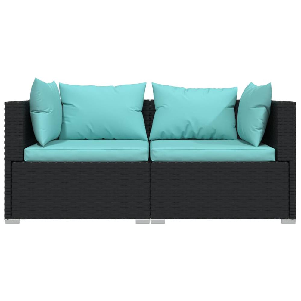 vidaXL 2-Seater Sofa with Cushions Black Poly Rattan, 317531. Picture 3
