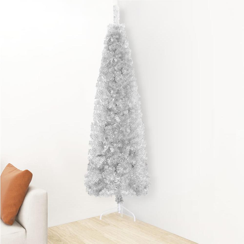 vidaXL Slim Artificial Half Christmas Tree with Stand Silver 70.9". Picture 3