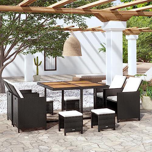 vidaXL 9 Piece Outdoor Dining Set Poly Rattan and Acacia Wood Black, 42530. Picture 9