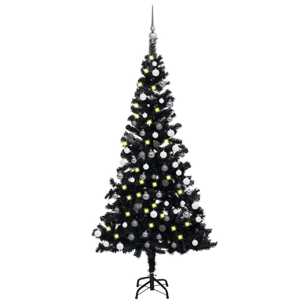 vidaXL Artificial Christmas Tree with LEDs&Ball Set Black 70.9" PVC, 3077676. Picture 1