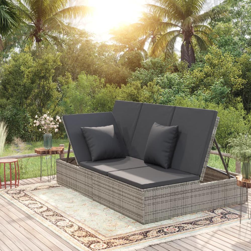 vidaXL Convertible Sun Bed with Cushions Poly Rattan Dark Gray. Picture 12