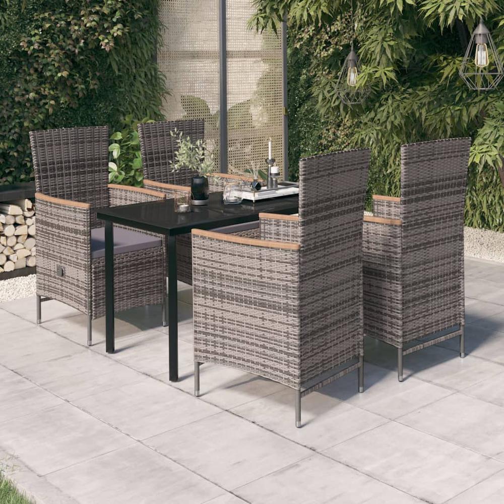 vidaXL 5 Piece Patio Dining Set with Cushions Gray, 3099433. Picture 1