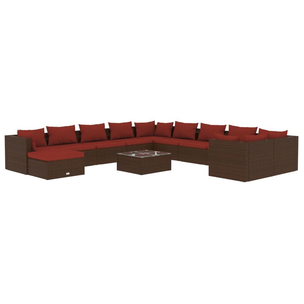vidaXL 12 Piece Patio Lounge Set with Cushions Poly Rattan Brown, 3102723. Picture 2