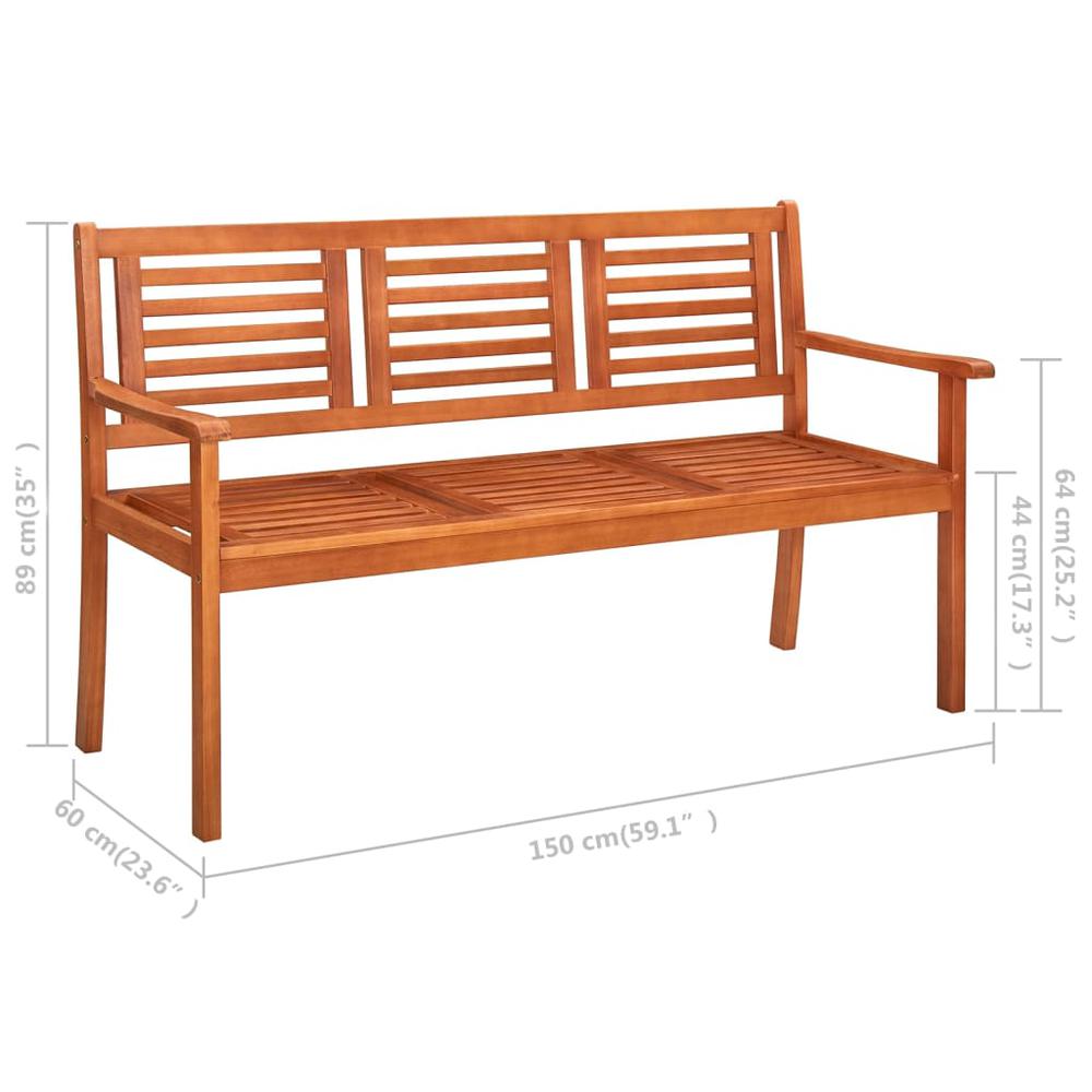 vidaXL 3-Seater Patio Bench with Cushion 59.1" Solid Eucalyptus Wood, 3061013. Picture 11