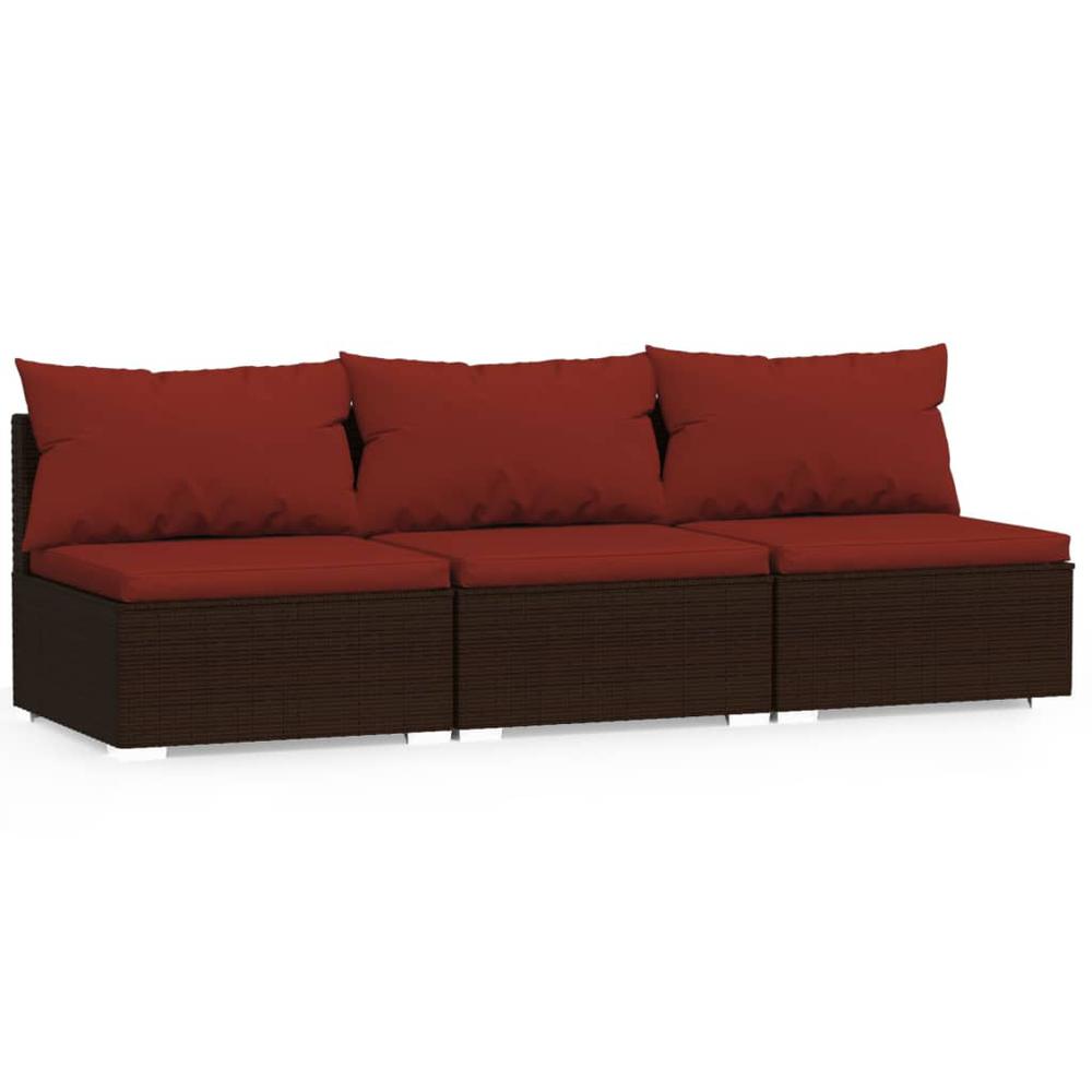 vidaXL 3-Seater Sofa with Cushions Brown Poly Rattan, 317550. Picture 2