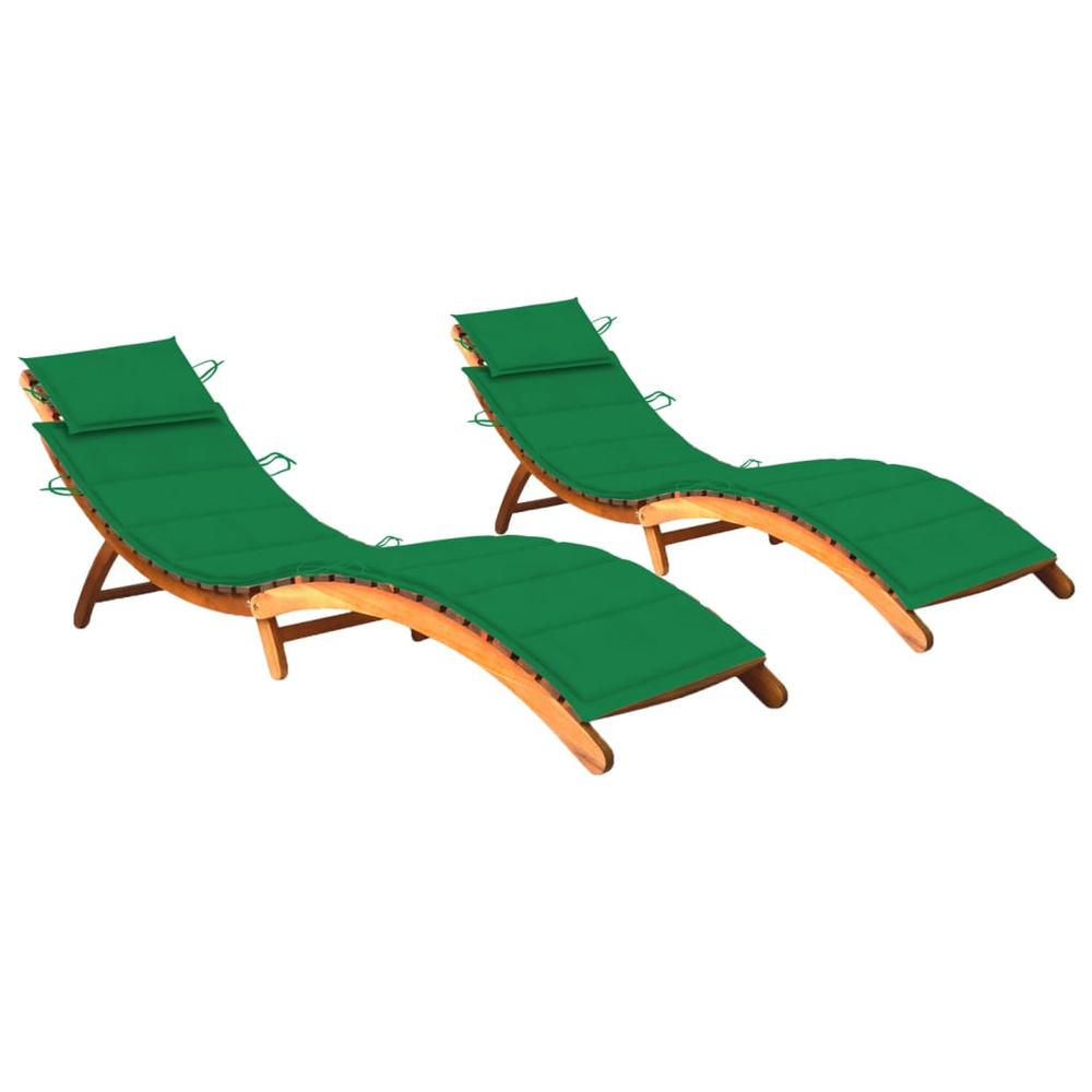 vidaXL Sun Loungers 2 pcs with Cushions Solid Acacia Wood, 3077366. Picture 1