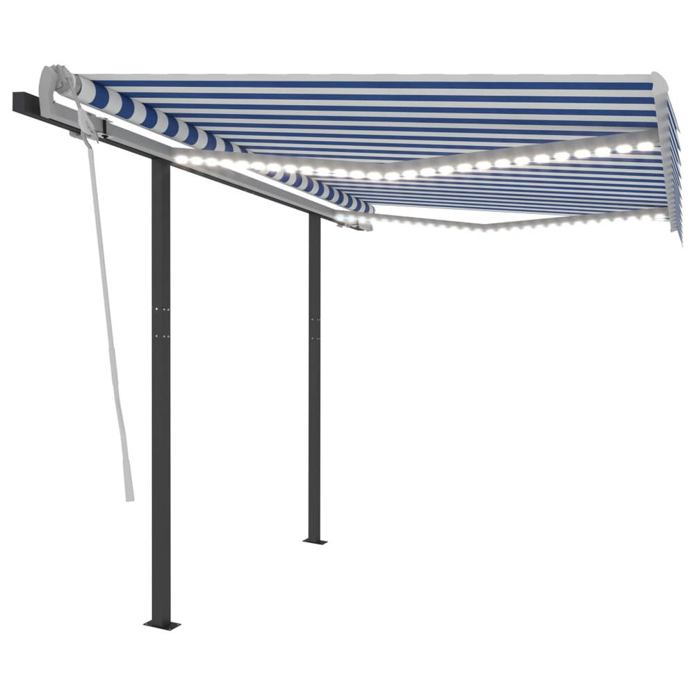 vidaXL Manual Retractable Awning with LED 9.8'x8.2' Blue and White. Picture 2