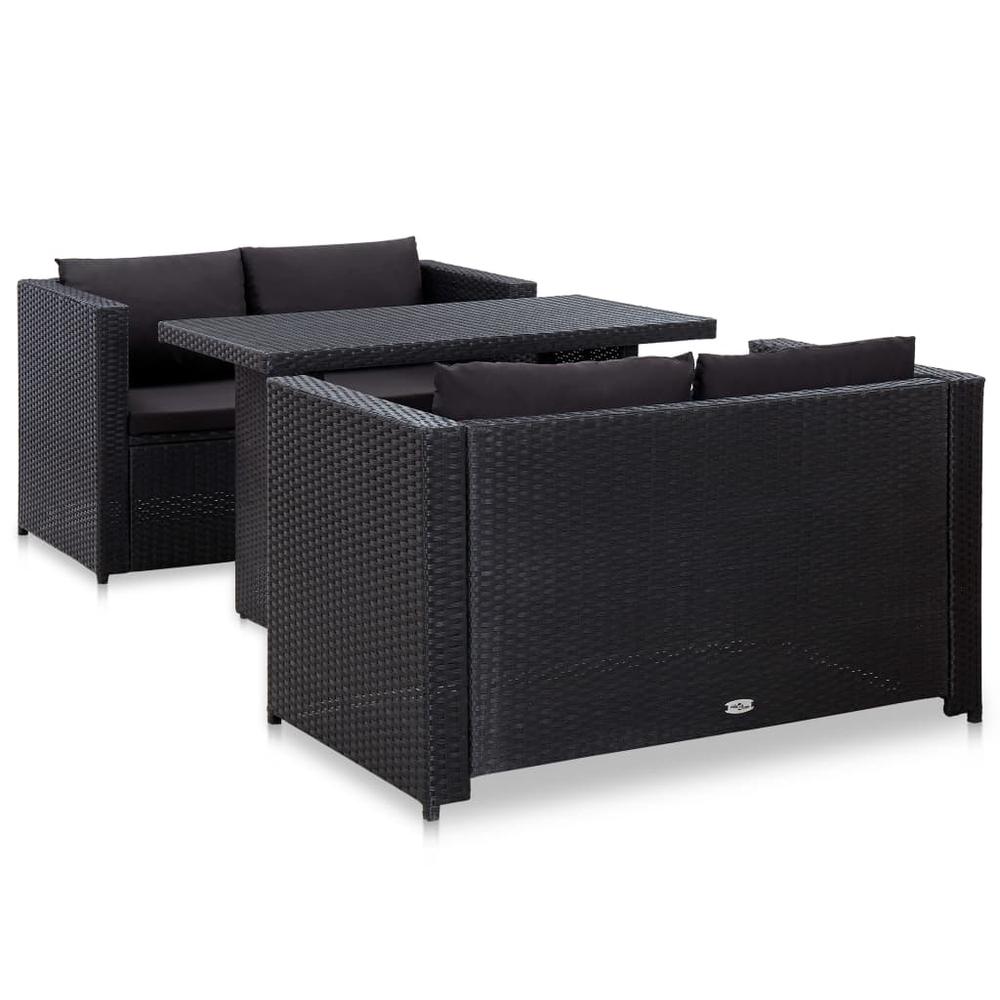 vidaXL 3 Piece Patio Lounge Set with Cushions Poly Rattan Black, 316008. Picture 1