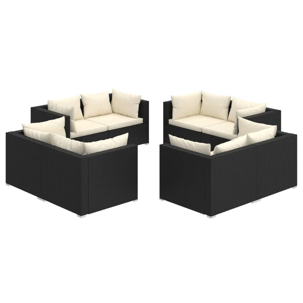 vidaXL 8 Piece Patio Lounge Set with Cushions Poly Rattan Black, 3101551. Picture 2