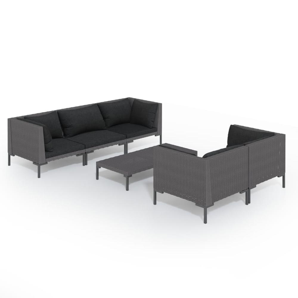 vidaXL 6 Piece Patio Lounge Set with Cushions Poly Rattan Dark Gray, 3099799. Picture 2
