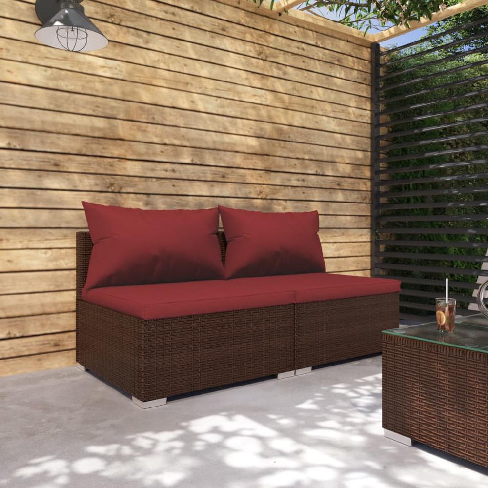 vidaXL 2 Piece Patio Lounge Set with Cushions Poly Rattan Brown, 3101395. Picture 1