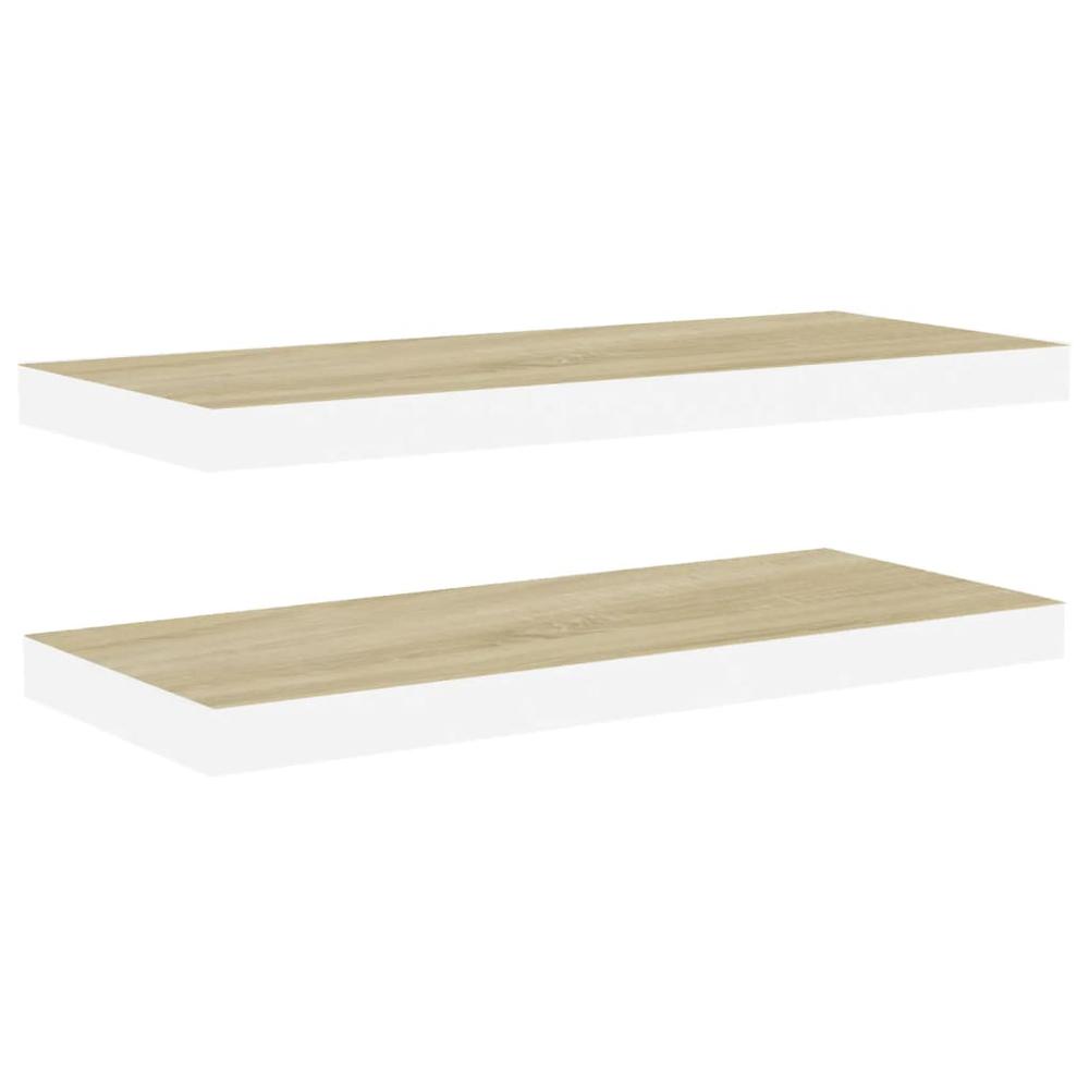 vidaXL Floating Wall Shelves 2 pcs Oak and White 31.5"x9.3"x1.5" MDF. Picture 2