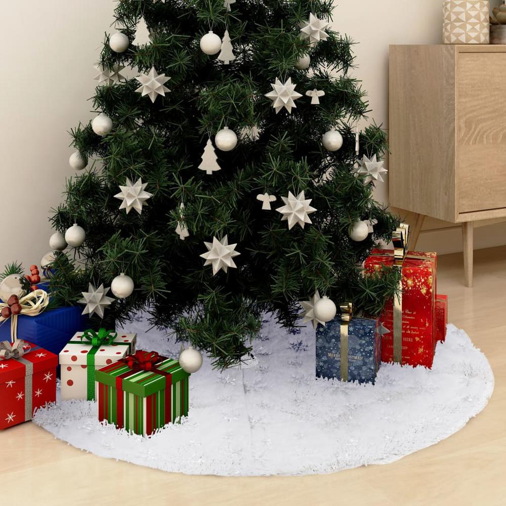 vidaXL Luxury Christmas Tree Skirt White 48" Faux Fur. Picture 1