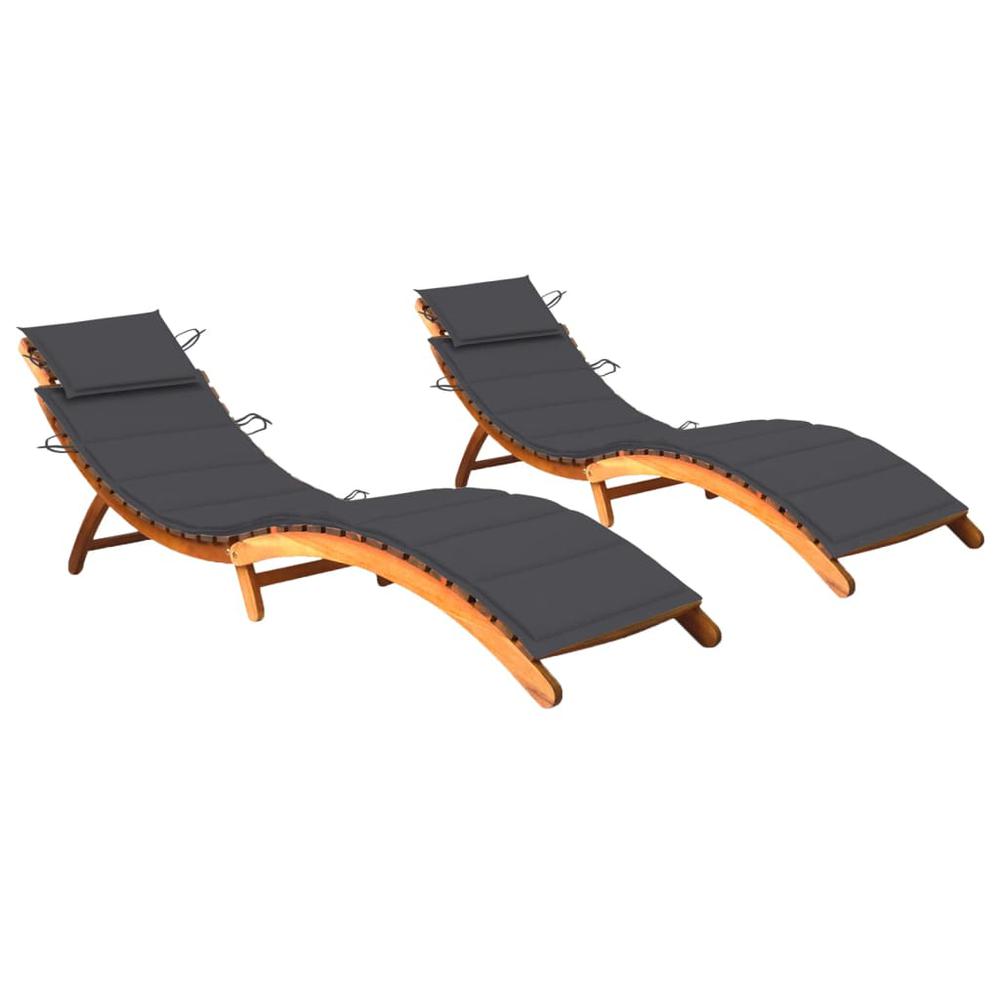 vidaXL Sun Loungers 2 pcs with Cushions Solid Acacia Wood, 3077361. Picture 1