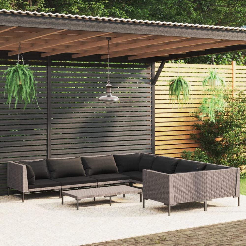 vidaXL 9 Piece Patio Lounge Set with Cushions Poly Rattan Dark Gray, 3099909. The main picture.