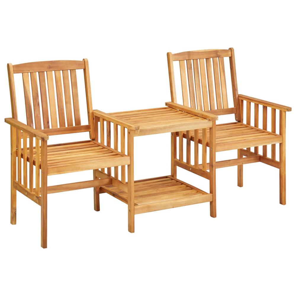 vidaXL Patio Chairs with Tea Table and Cushions Solid Acacia Wood, 3061301. Picture 2