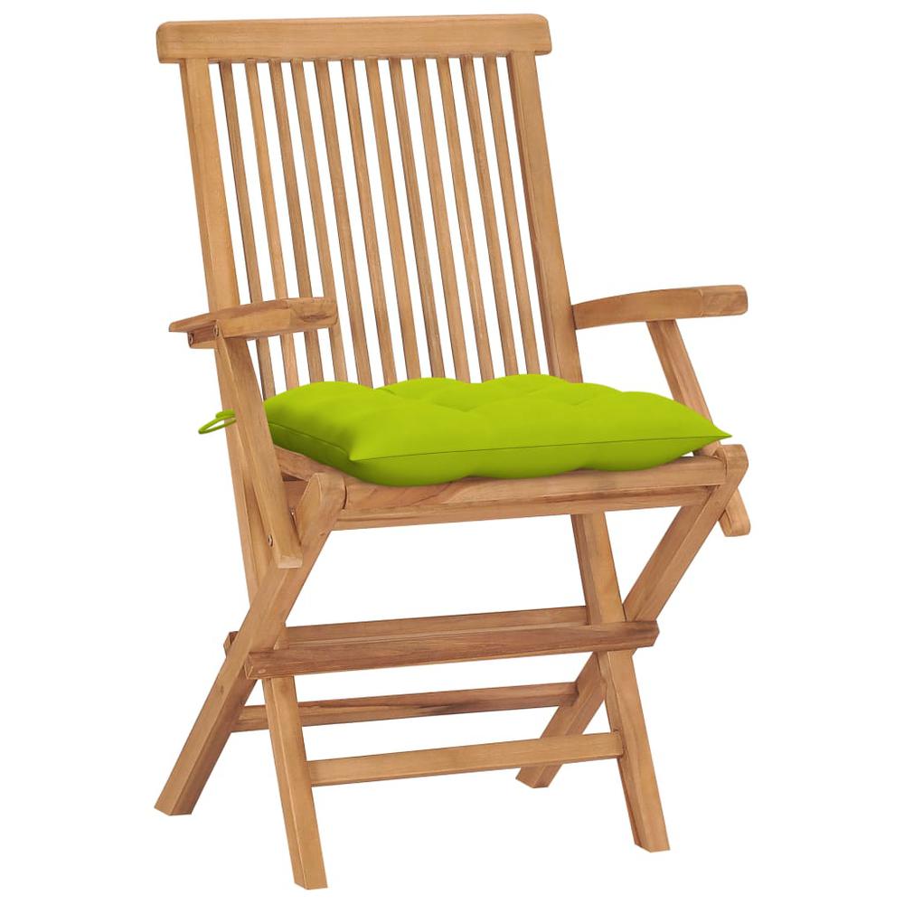 vidaXL Patio Chairs with Bright Green Cushions 4 pcs Solid Teak Wood, 3065643. Picture 2