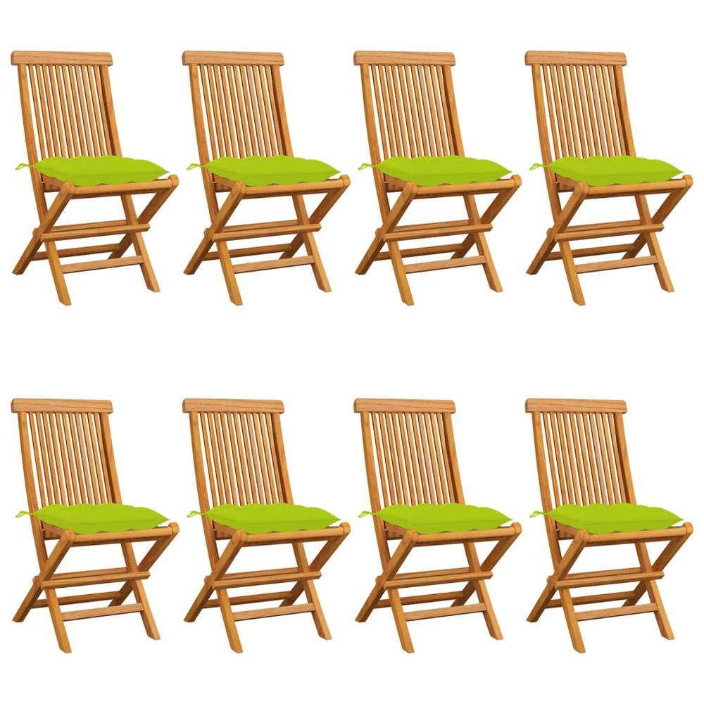 vidaXL Patio Chairs with Bright Green Cushions 8 pcs Solid Teak Wood, 3072943. Picture 1