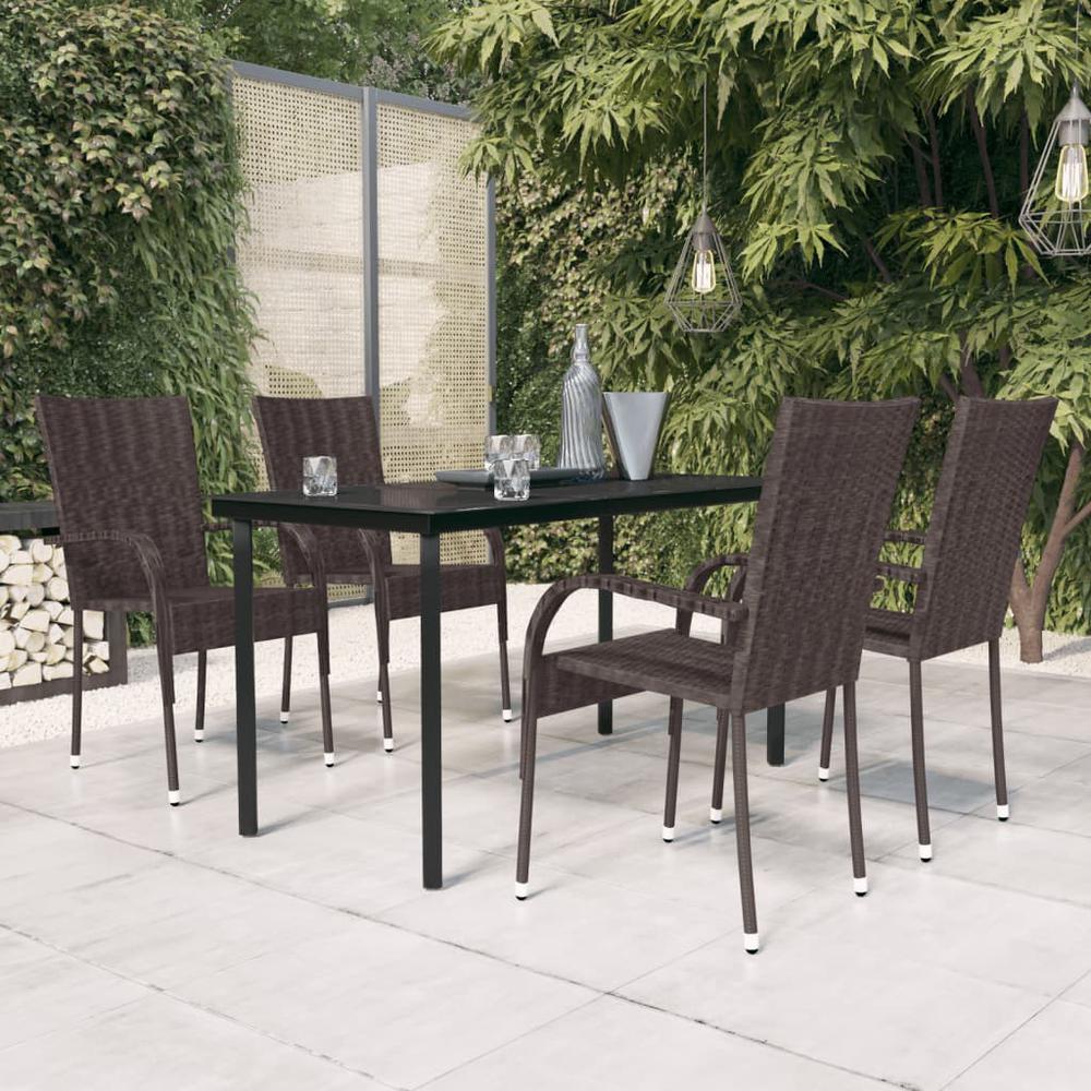 vidaXL 5 Piece Patio Dining Set Brown and Black, 3099385. Picture 1