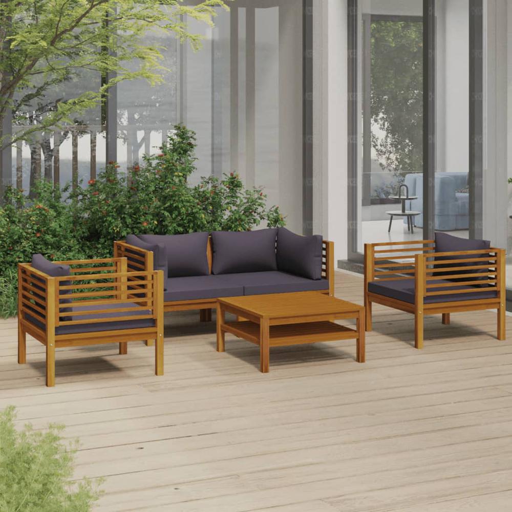 vidaXL 5 Piece Patio Lounge Set with Cushion Solid Acacia Wood, 3086902. Picture 1