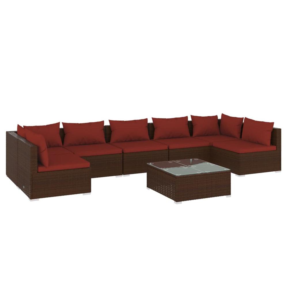 vidaXL 8 Piece Patio Lounge Set with Cushions Poly Rattan Brown, 3101899. Picture 2