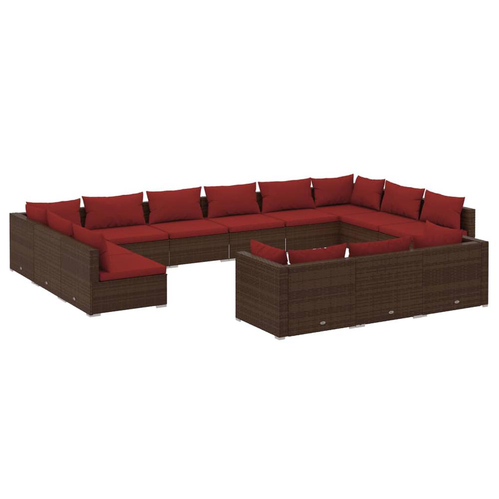 vidaXL 13 Piece Patio Lounge Set with Cushions Brown Poly Rattan, 3102107. Picture 2